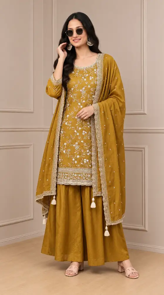 Women's Silk Blend Embroidered Kurta Set
